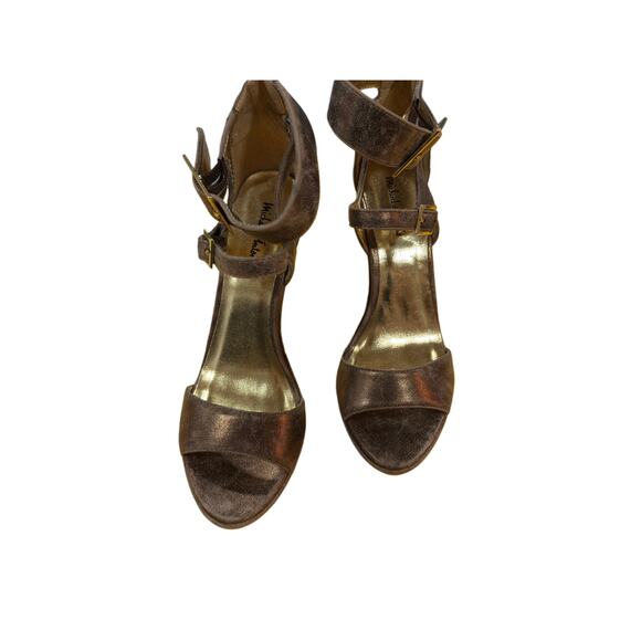 NWOT Michael Antonio Brown/Gold/Bronze Leather Platform Strappy Heels, SIZE 8 - Picture 7 of 17